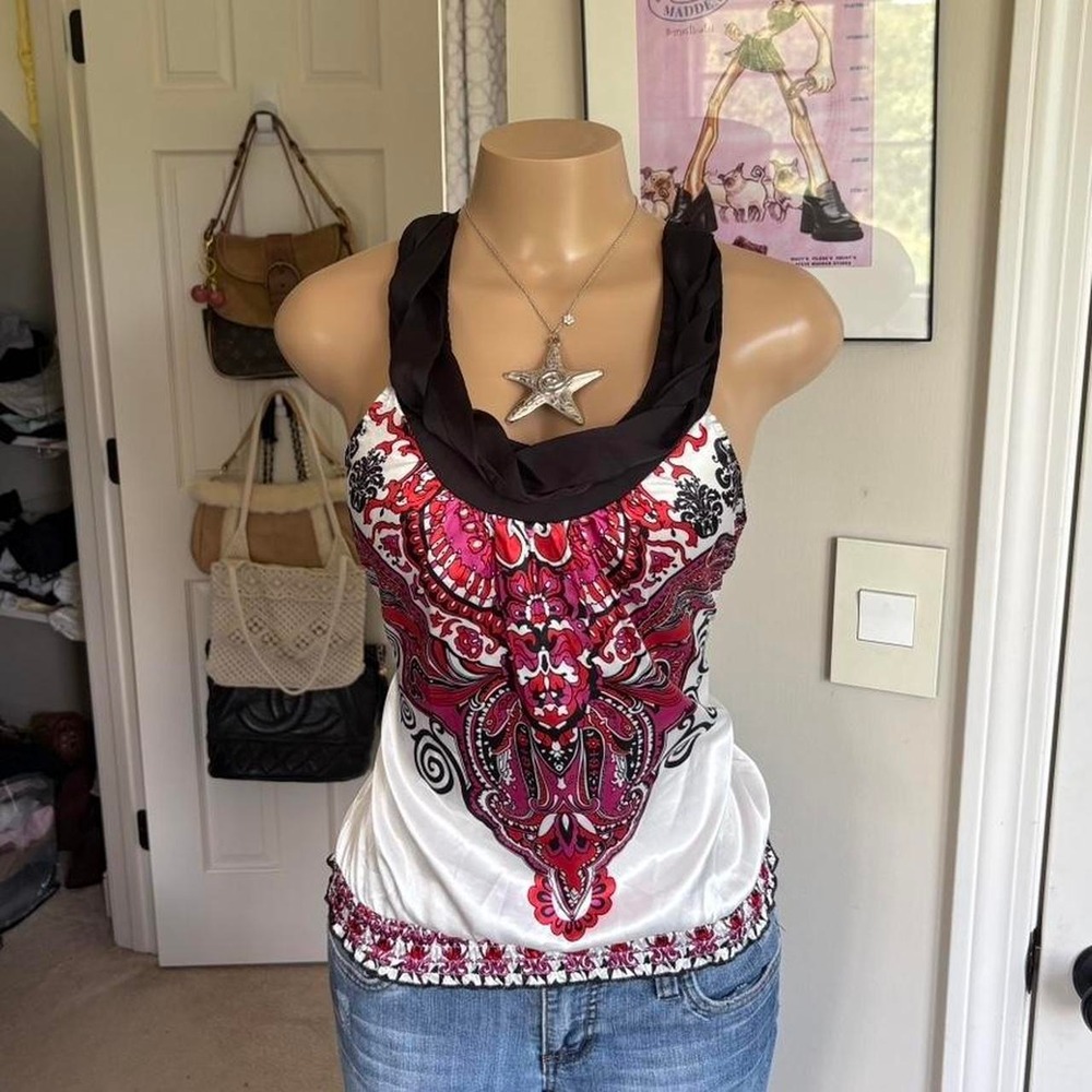 Y2K 2000s heart soul Paisley Halter Top